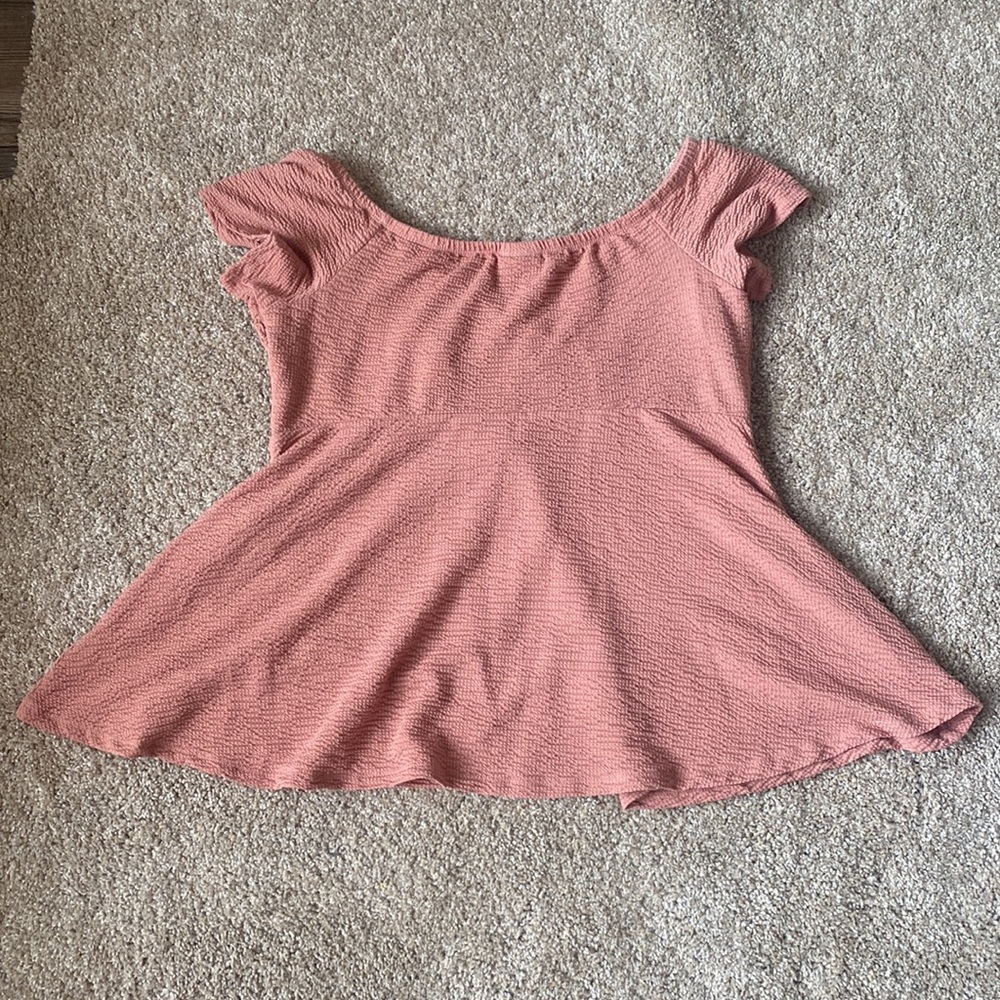 Torrid Dusty Pink Textured Smocked Off Shoulder Babydoll Top CrissCross Surplice - Picture 5 of 10